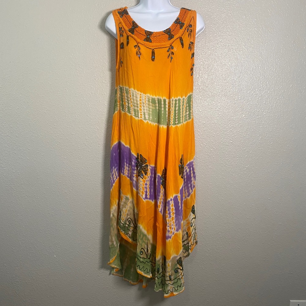NWT Boho Midi Dress One Size Bohemian Sequin Embroidery Tie Dye Hippie Summer